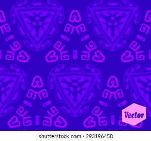 Striped hand painted vector seamless pattern with ethnic and tribal motifs, zigzag lines, brushstrokes and splatters of paint in multiple bright colors. Vector illustration