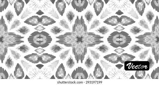 Striped hand painted vector seamless pattern with ethnic and tribal motifs, zigzag lines, brushstrokes and splatters of paint in multiple bright colors. Vector illustration.
