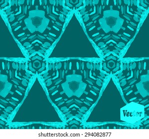 Striped hand painted vector seamless pattern with ethnic and tribal motifs, zigzag lines, brushstrokes and splatters of paint in multiple bright colors. Vector illustration