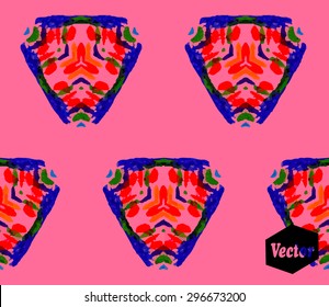 Striped hand painted vector seamless pattern with ethnic and tribal motifs, zigzag lines, brush strokes and splatters of paint in multiple bright colors. Vector illustration