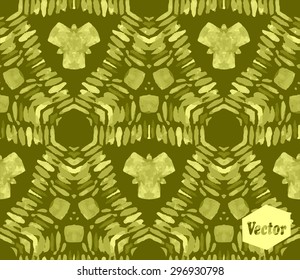 Striped hand painted vector seamless pattern with ethnic and tribal motifs, zigzag lines, brush strokes and splatters of paint in multiple bright colors. Vector illustration