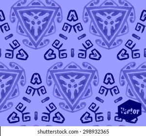 Striped hand painted vector seamless pattern with ethnic and tribal motifs, zigzag lines, brushstrokes and splatters of paint in multiple bright colors. Vector illustration