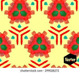 Striped hand painted vector seamless pattern with ethnic and tribal motifs, zigzag lines, brushstrokes and splatters of paint in multiple bright colors. Vector illustration