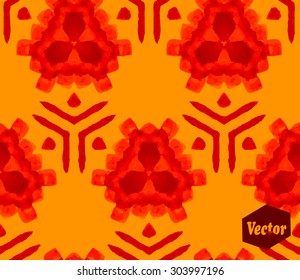 Striped hand painted vector seamless pattern with ethnic and tribal motifs, zigzag lines, brushstrokes and splatters of paint in multiple bright autumn fall colors. Vector illustration