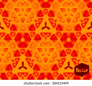 Striped hand painted vector seamless pattern with ethnic and tribal motifs, zigzag lines, brushstrokes and splatters of paint in multiple bright autumn fall colors. Vector illustration