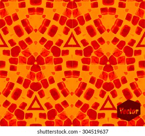 Striped hand painted vector seamless pattern with ethnic and tribal motifs, zigzag lines, brushstrokes and splatters of paint in multiple bright autumn fall colors. Vector illustration