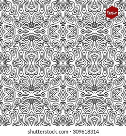 Striped hand painted vector seamless pattern with ethnic and tribal motifs, zigzag lines, brushstrokes and splatters of paint in multiple bright colors. Vector illustration