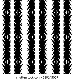 Striped hand painted vector seamless pattern with ethnic and tribal motifs, zigzag lines, brushstrokes and splatters of paint in multiple bright colors. Vector illustration.