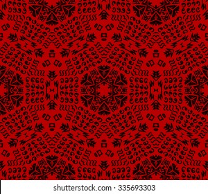 Striped hand painted vector seamless pattern with ethnic and tribal motifs, zigzag lines, brushstrokes and splatters of paint in multiple bright colors. Porcelain tile. Vector illustration