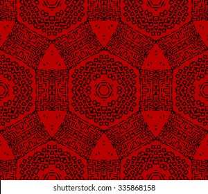 Striped hand painted vector seamless pattern with ethnic and tribal motifs, zigzag lines, brushstrokes and splatters of paint in multiple bright colors. Vector illustration