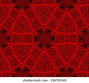 Striped hand painted vector seamless pattern with ethnic and tribal motifs, zigzag lines, brushstrokes and splatters of paint in multiple bright colors. Vector illustration