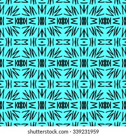 Striped hand painted vector seamless pattern with ethnic and tribal motifs, zigzag lines, brushstrokes and splatters of paint in multiple bright colors. Porcelain tile. Vector illustration.