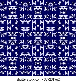 Striped hand painted vector seamless pattern with ethnic and tribal motifs, zigzag lines, brushstrokes and splatters of paint in multiple bright colors. Porcelain tile. Vector illustration.