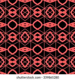 Striped hand painted vector seamless pattern with ethnic and tribal motifs, zigzag lines, brushstrokes and splatters of paint in multiple bright colors. Porcelain tile. Vector illustration.