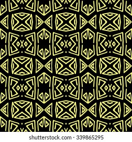 Striped hand painted vector seamless pattern with ethnic and tribal motifs, zigzag lines, brushstrokes and splatters of paint in multiple bright colors. Porcelain tile. Vector illustration.