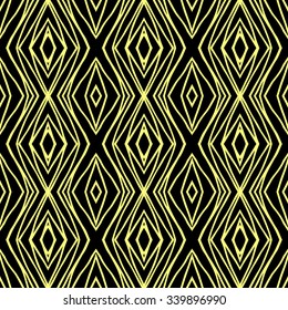 Striped hand painted vector seamless pattern with ethnic and tribal motifs, zigzag lines, brushstrokes and splatters of paint in multiple bright colors. Porcelain tile. Vector illustration.