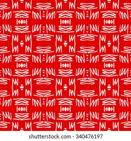 Striped hand painted vector seamless pattern with ethnic and tribal motifs, zigzag lines, brushstrokes and splatters of paint in multiple bright colors. Porcelain tile. Vector illustration.