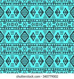 Striped hand painted vector seamless pattern with ethnic and tribal motifs, zigzag lines, brushstrokes and splatters of paint in multiple bright colors. Porcelain tile. Vector illustration.