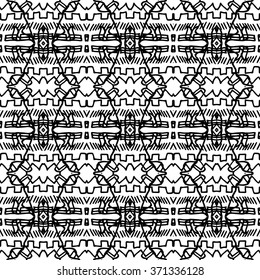 Striped hand painted vector seamless pattern with ethnic and tribal motifs, zigzag lines, brushstrokes paint in monochrome colors. Vector seamless pattern hand drawn. Repeating geometric mesh tiles