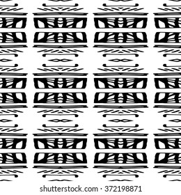 Striped hand painted vector seamless pattern with ethnic and tribal motifs, zigzag lines, brushstrokes paint in monochrome colors. Vector seamless pattern hand drawn. Repeating geometric mesh tiles