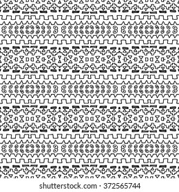 Striped hand painted vector seamless pattern with ethnic and tribal motifs, zigzag lines, brushstrokes paint in monochrome colors. Vector seamless pattern hand drawn. Repeating geometric mesh tiles