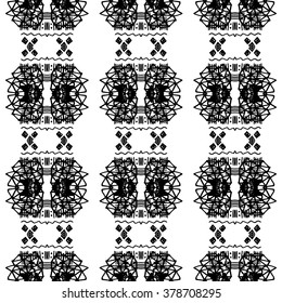 Striped hand painted vector seamless pattern with ethnic and tribal motifs, zigzag lines, brushstrokes paint in monochrome colors. Vector seamless pattern hand drawn. Repeating geometric mesh tiles