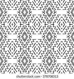 Striped hand painted vector seamless pattern with ethnic and tribal motifs, zigzag lines, brushstrokes paint in monochrome colors. Vector seamless pattern hand drawn. Repeating geometric mesh tiles