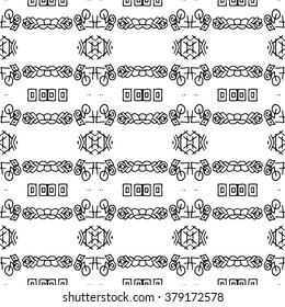 Striped hand painted vector seamless pattern with ethnic and tribal motifs, zigzag lines, brushstrokes paint in monochrome colors. Vector seamless pattern hand drawn. Repeating geometric mesh tiles