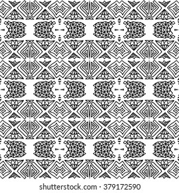Striped hand painted vector seamless pattern with ethnic and tribal motifs, zigzag lines, brushstrokes paint in monochrome colors. Vector seamless pattern hand drawn. Repeating geometric mesh tiles
