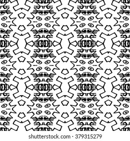 Striped hand painted vector seamless pattern with ethnic and tribal motifs, zigzag lines, brushstrokes paint in monochrome colors. Vector seamless pattern hand drawn. Repeating geometric mesh tiles