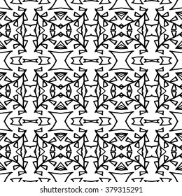 Striped hand painted vector seamless pattern with ethnic and tribal motifs, zigzag lines, brushstrokes paint in monochrome colors. Vector seamless pattern hand drawn. Repeating geometric mesh tiles