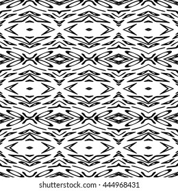 Striped hand painted vector seamless pattern with ethnic and tribal motifs, zigzag lines, brushstrokes paint in monochrome colors. Vector seamless pattern hand drawn. Repeating geometric mesh tiles