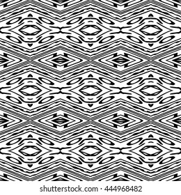 Striped hand painted vector seamless pattern with ethnic and tribal motifs, zigzag lines, brushstrokes paint in monochrome colors. Vector seamless pattern hand drawn. Repeating geometric mesh tiles