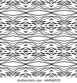 Striped hand painted vector seamless pattern with ethnic and tribal motifs, zigzag lines, brushstrokes paint in monochrome colors. Vector seamless pattern hand drawn. Repeating geometric mesh tiles