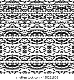 Striped hand painted vector seamless pattern with ethnic and tribal motifs, zigzag lines, brushstrokes paint in monochrome colors. Vector seamless pattern hand drawn. Repeating geometric mesh tiles