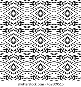 Striped hand painted vector seamless pattern with ethnic and tribal motifs, zigzag lines, brushstrokes paint in monochrome colors. Vector seamless pattern hand drawn. Repeating geometric mesh tiles