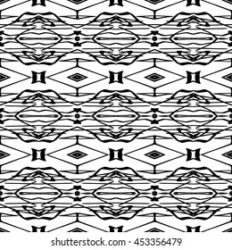 Striped hand painted vector seamless pattern with ethnic and tribal motifs, zigzag lines, brushstrokes paint in monochrome colors. Vector seamless pattern hand drawn. Repeating geometric mesh tiles