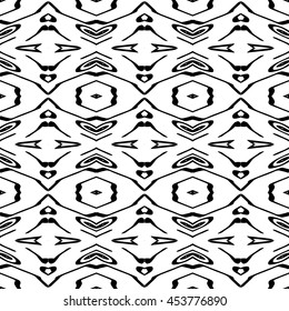 Striped hand painted vector seamless pattern with ethnic and tribal motifs, zigzag lines, brushstrokes paint in monochrome colors. Vector seamless pattern hand drawn. Repeating geometric mesh tiles