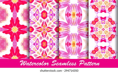 Striped hand painted vector set seamless pattern with ethnic and tribal motifs, zigzag lines, brushstrokes and splatters of paint in multiple bright colors. Vector illustration.
