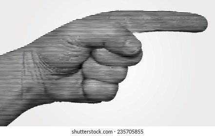 Striped hand with a pointing finger vector illustration.