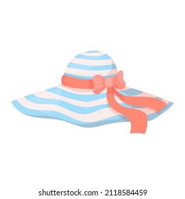 Striped hat. Beach vacation accessories. Summer weekend. Vector illustration isolated on white background.