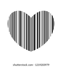 Striped heart. Bar code heart. Love code. Love shopping. Love for sale. Black and white. Vector illustration.