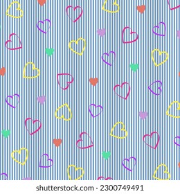 Striped Heart Pattern. Cloth, Wrapping Paper, Textile Template. Repeating Vector Illustration