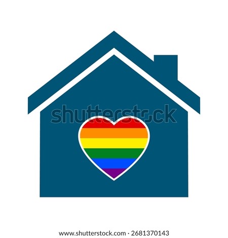Striped heart shape with LGBT Rainbow flag colors inside a house icon.LGBT love house.Vector illustration.