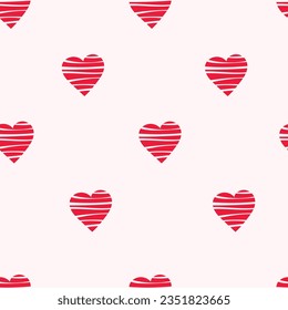 Striped hearts seamless pattern. Simple hand drawn seamless background with textured heart. Repeat vector illustration for Valentines day