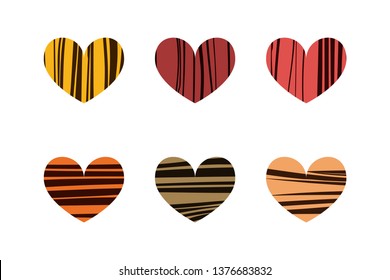 Striped hearts set. Vector illustration. Valentines day icons