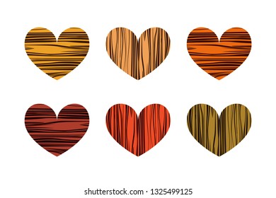 Striped hearts. Vector illustration. Set of icons. Valentines day