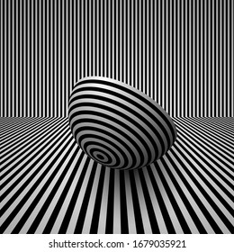 hemisferio rayado sobre líneas de perspectiva. ilusión óptica abstracta monocromática