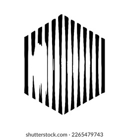 Striped hexagon in black and white, monochrome isometric cube, vector