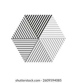 Striped hexagon segment. Grayscale triangle pattern. Optical geometry illusion.